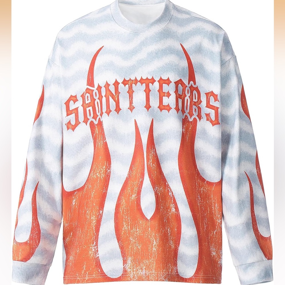🆕 Orange Flame Graphic Crewneck Sweatshirt size Medium  oversized unisex